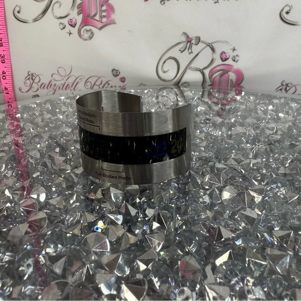 Thermometer wine bottle temp Stainless Steel Wine Cuff Bracelet - Black Accent